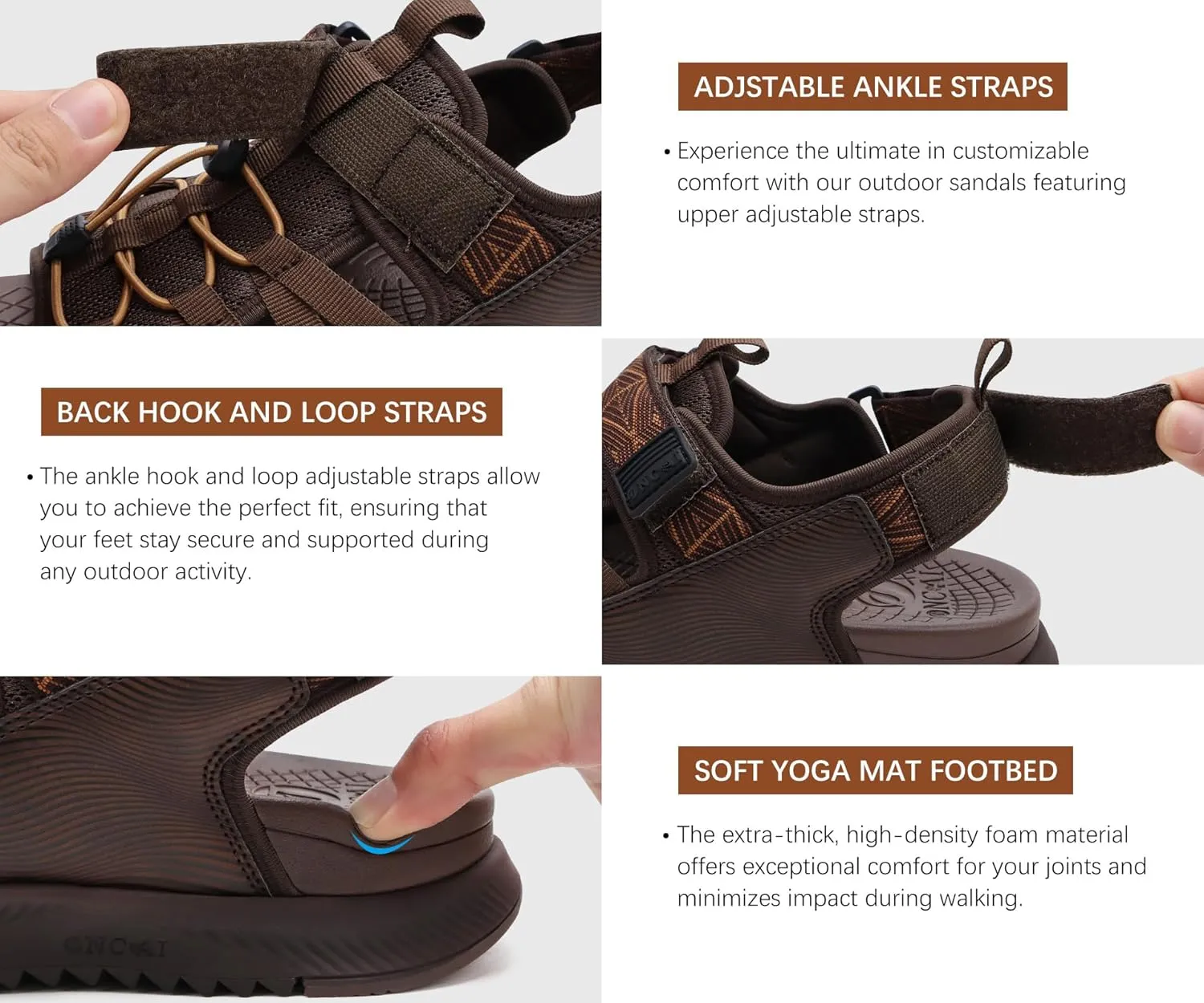 ONCAI Men Hiking Sandals, Arch Support Walking Sandals with Outdoor Orthotic Footbed for Plantar Fasciitis, Hombre Sandalias Recovery Sport Size 7-14