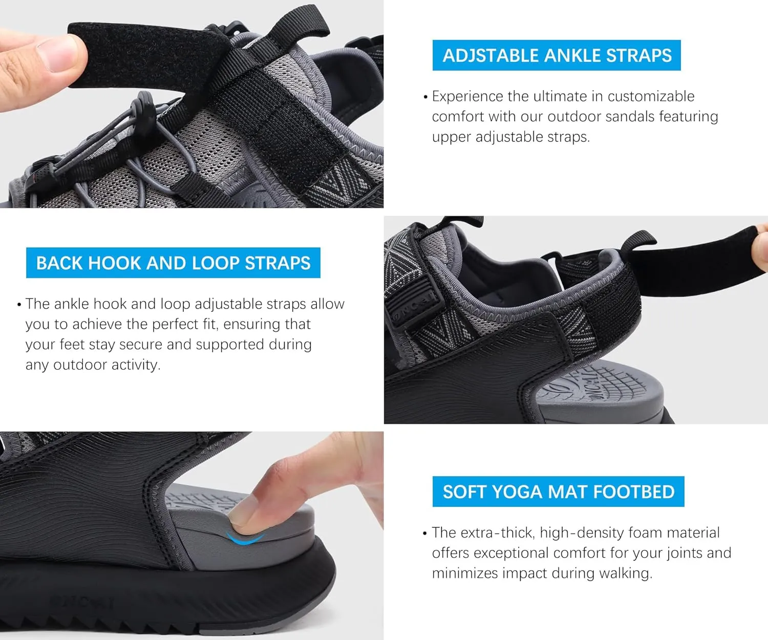 ONCAI Men Hiking Sandals, Arch Support Walking Sandals with Outdoor Orthotic Footbed for Plantar Fasciitis, Hombre Sandalias Recovery Sport Size 7-14
