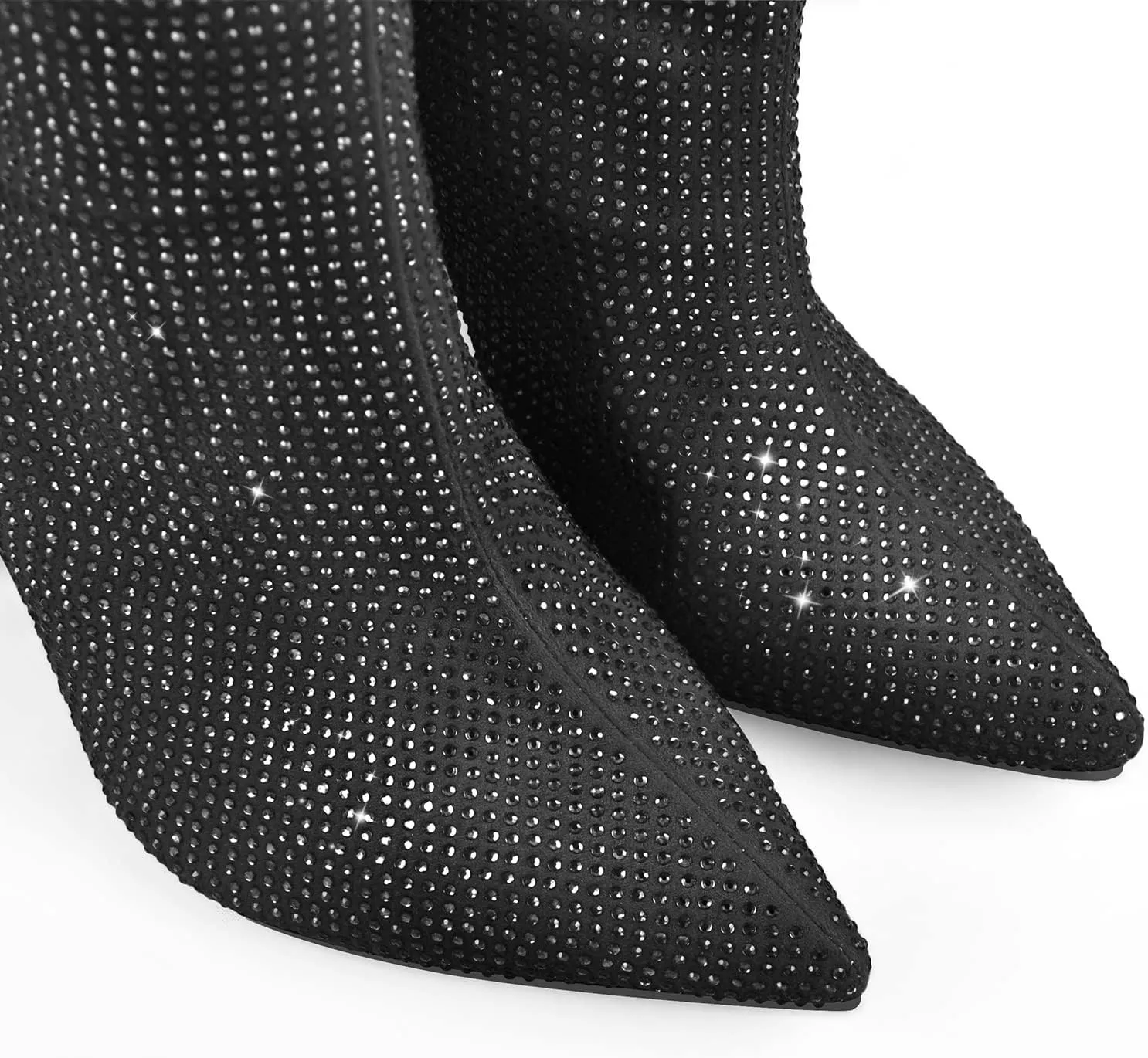 onlymaker Rhinestone Knee High Boots for Women Chunky Heel Pointed Toe