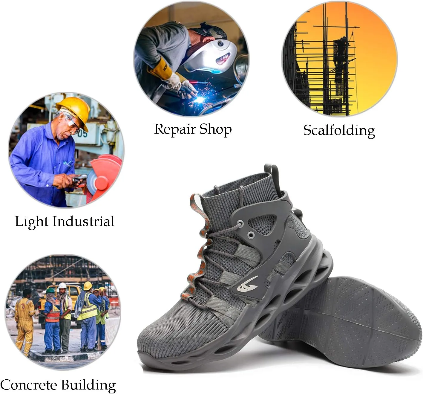 ORISTACO Work Safety Steel Toe Boots, Lightweight Breathable Industrial Construction Boots