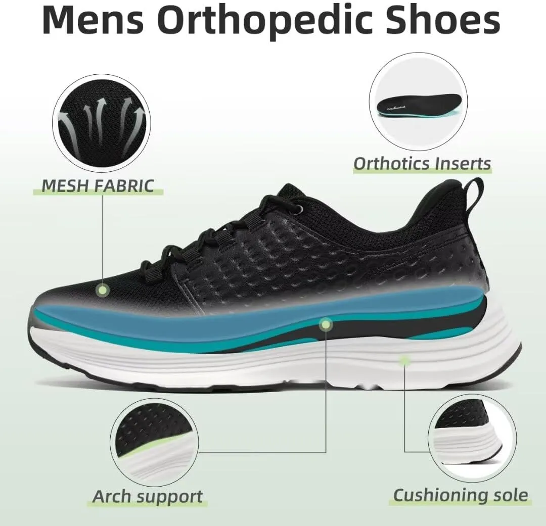 OrthoComfoot Men's Orthopedic Fashion Sneakers with Arch Support: Casual Plantar Fasciitis Walking Shoes for Flat Feet, Comfortable Orthotic Soft Thick Sole Sneakers for Foot and Heel Pain Relief