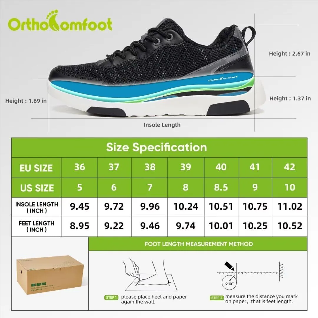 OrthoComfoot Women's Orthopedic Walking Shoes with Arch Support: Comfortable Fashion Sneakers for Plantar Fasciitis, Casual Orthotic Sneakers for Heel and Foot Pain Relief