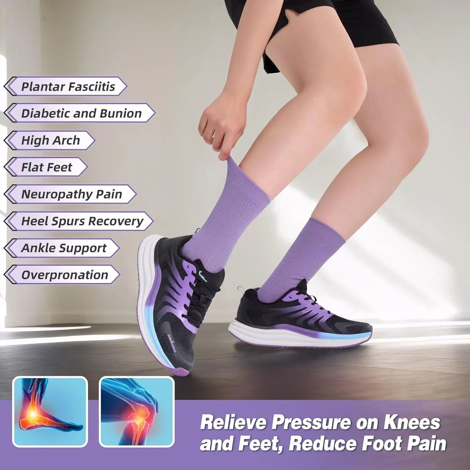 Orthopedic Road Running Shoes for Womens, Comfortable Casual Arch Support Plantar Fasciitis Flat Feet Tennis Walking Shoes, Orthotic Supportive Athletic Sports Sneakers for Foot Heel Pain Relief