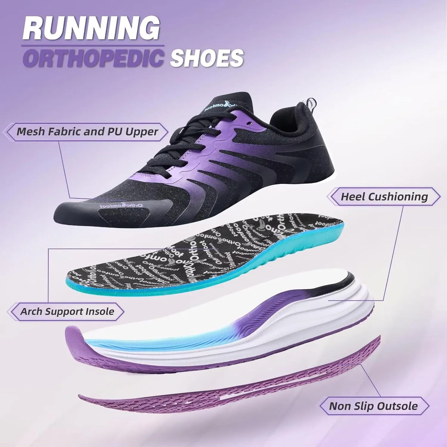 Orthopedic Road Running Shoes for Womens, Comfortable Casual Arch Support Plantar Fasciitis Flat Feet Tennis Walking Shoes, Orthotic Supportive Athletic Sports Sneakers for Foot Heel Pain Relief