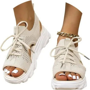 Orthopedic Sling Back Sandals For Women, Womens Comfortable Muffin Sandals Arch Support Ladies Walking Athletic Sport Sandals Slip On Open Toe Knit Platform Dress Shoes for Summer Beach