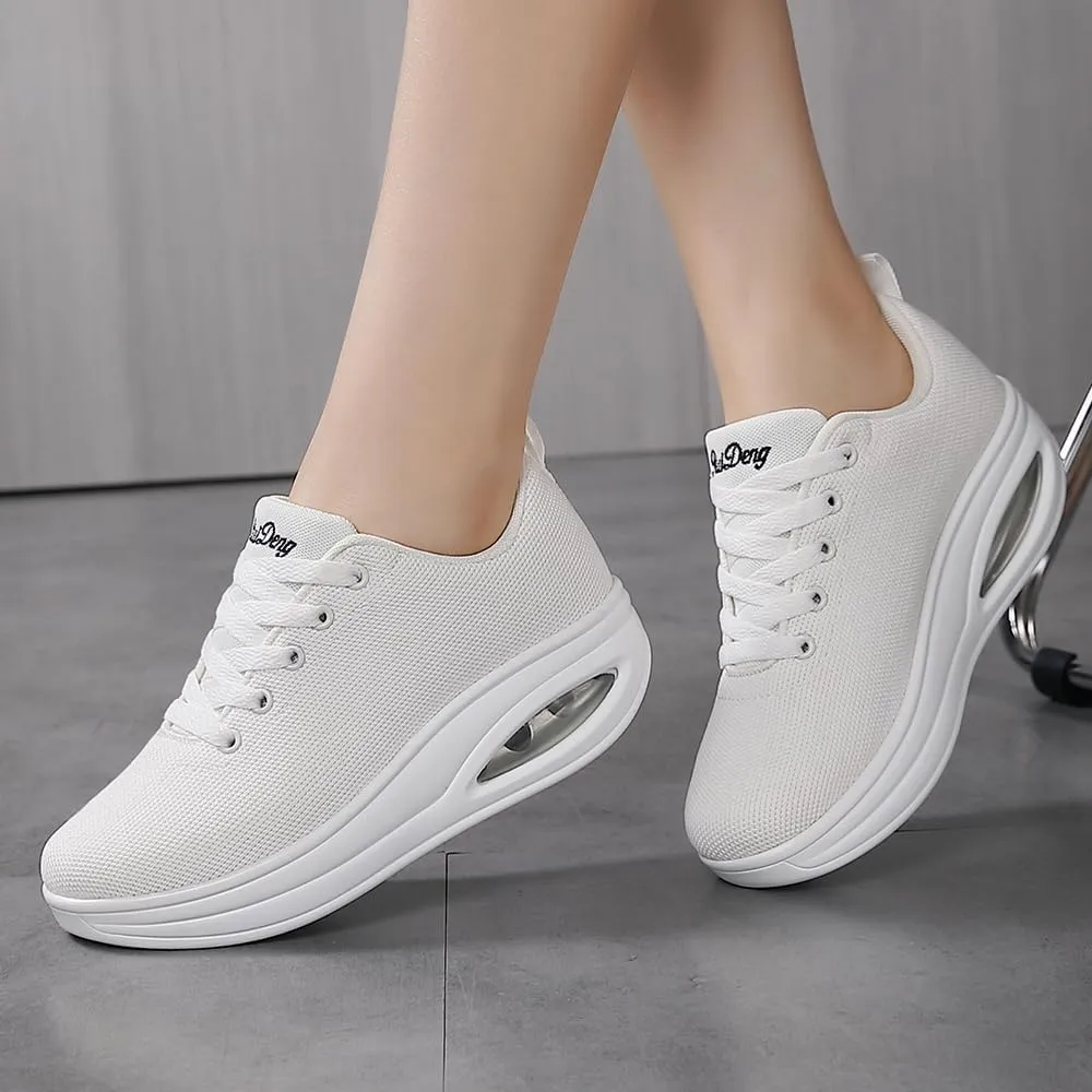 Oude Sneakers for Women Comfortable | Shoes for Women Traveling | 2 Inch Air Cushion Rocker Bottom