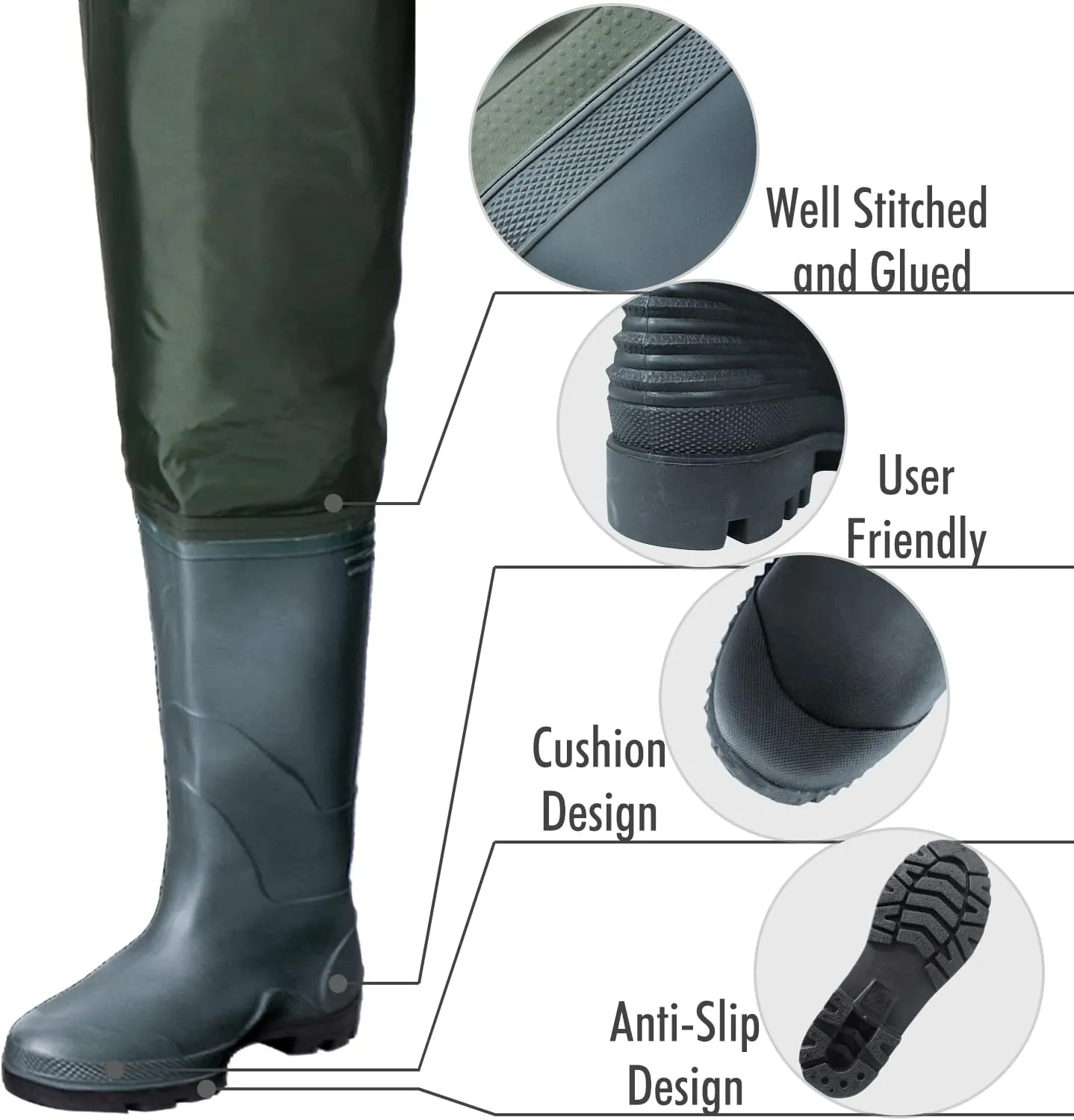 OXYVAN Chest Waders with Boots for Men & Women, Nylon/PVC Lightweight Fishing Wader with Boots Hanger