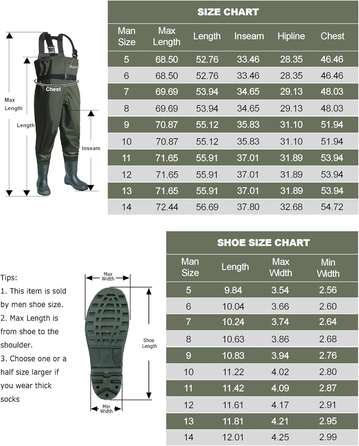 OXYVAN Chest Waders with Boots for Men & Women, Nylon/PVC Lightweight Fishing Wader with Boots Hanger