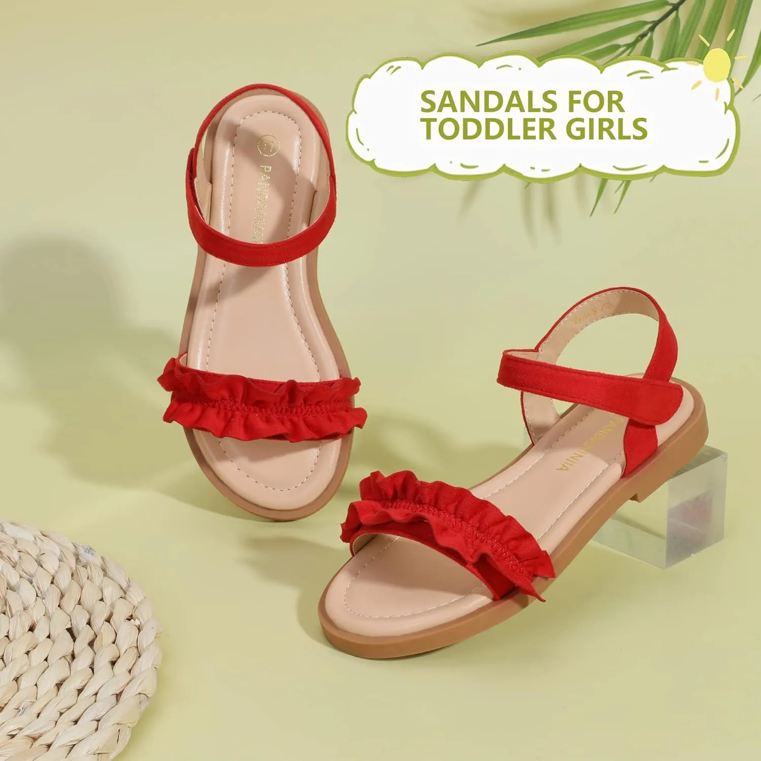PANDANINJIA Girls Sandals, Open Toe Cute Bow Princess Girls Flats, Sparkly Summer Dress Shoes Sandals for Toddler/Little Kid/Big Kid