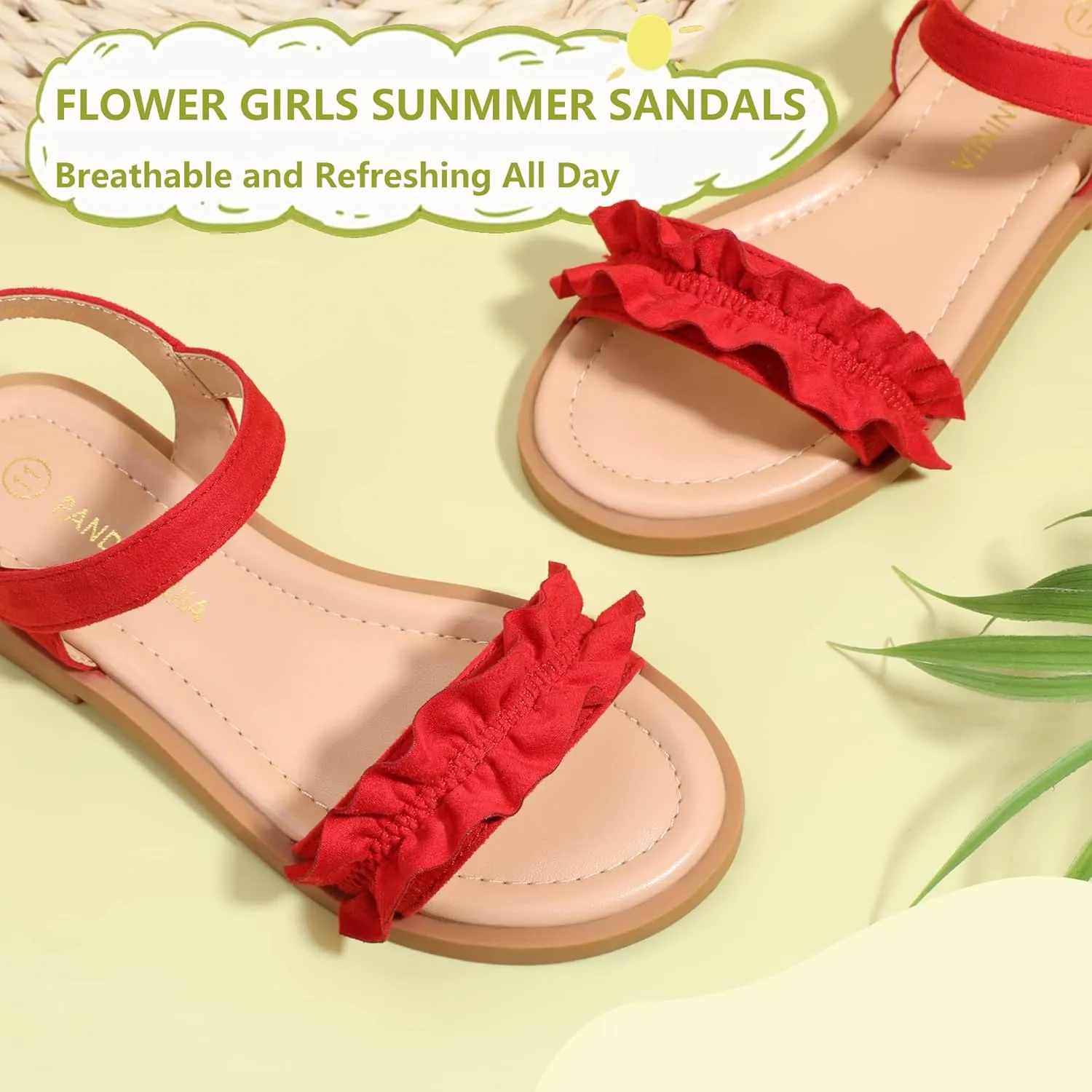 PANDANINJIA Girls Sandals, Open Toe Cute Bow Princess Girls Flats, Sparkly Summer Dress Shoes Sandals for Toddler/Little Kid/Big Kid