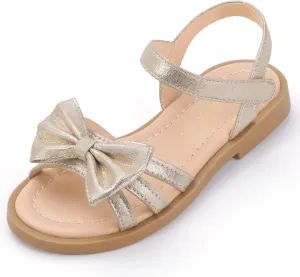 PANDANINJIA Girls Sandals Toddler Little Kids Open Toe Bows Summer Flats Dress Sandals Shoes