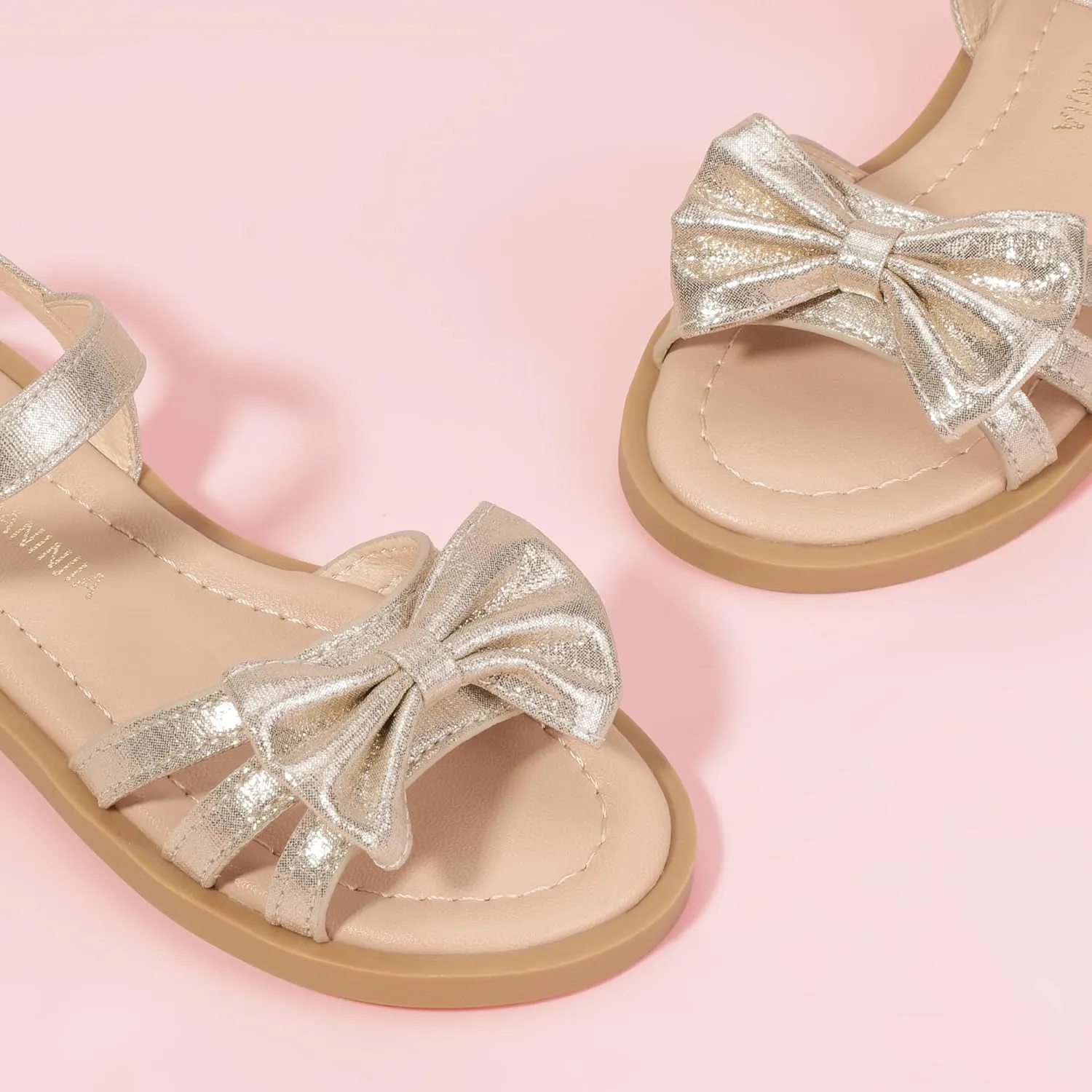 PANDANINJIA Girls Sandals Toddler Little Kids Open Toe Bows Summer Flats Dress Sandals Shoes