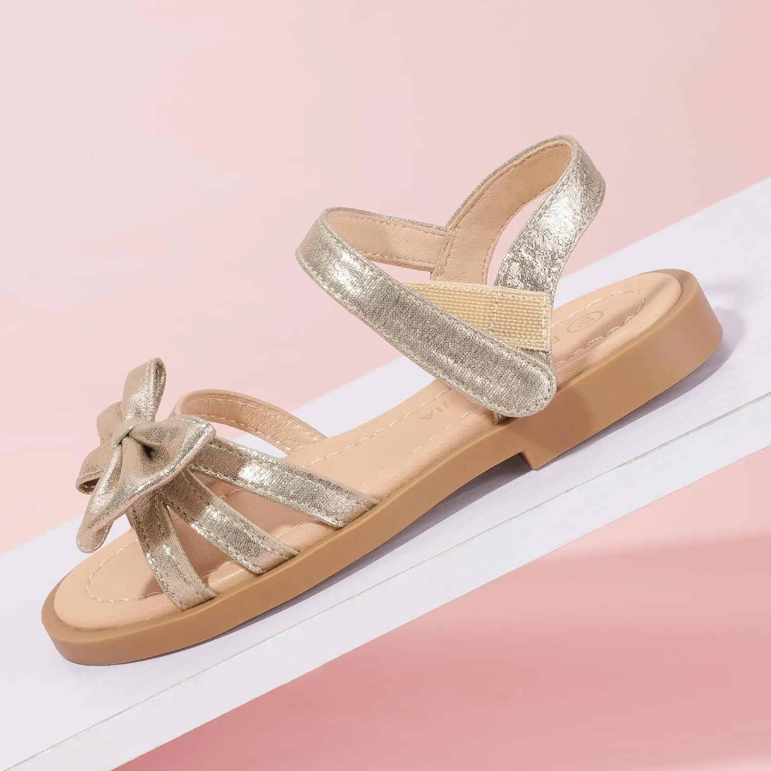 PANDANINJIA Girls Sandals Toddler Little Kids Open Toe Bows Summer Flats Dress Sandals Shoes