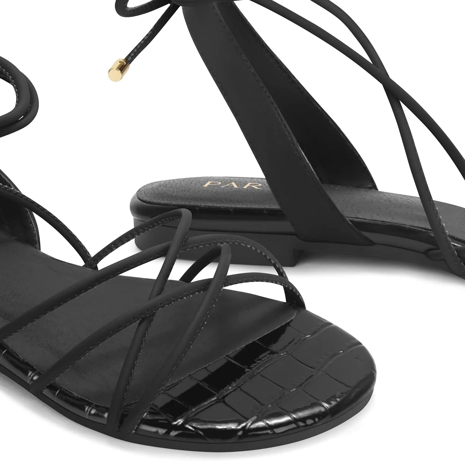 PARTY Women's Strappy Sandals Gladiator Lace Up Flats Summer Wrap Open Toe Tie Up Shoes