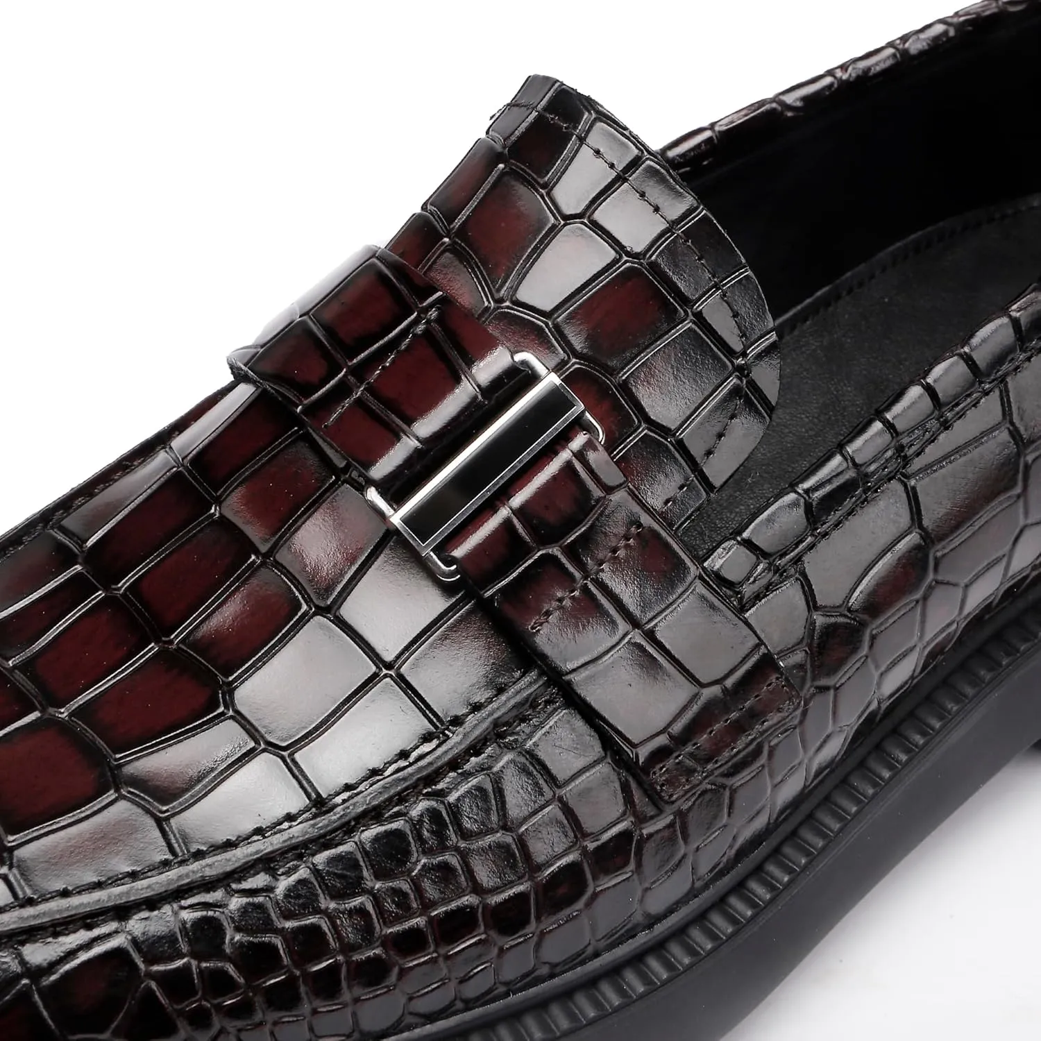 Patent Leather Loafers Slip-on, Crocodile Print Formal Dress Shoes for Men