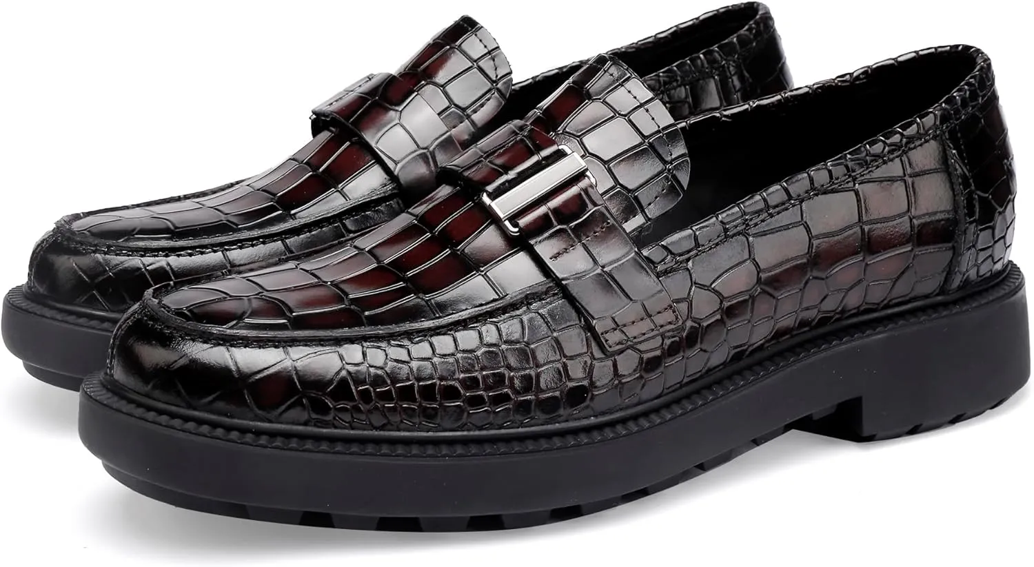 Patent Leather Loafers Slip-on, Crocodile Print Formal Dress Shoes for Men