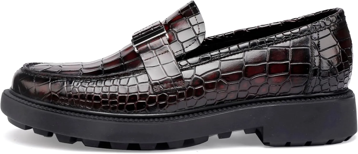 Patent Leather Loafers Slip-on, Crocodile Print Formal Dress Shoes for Men