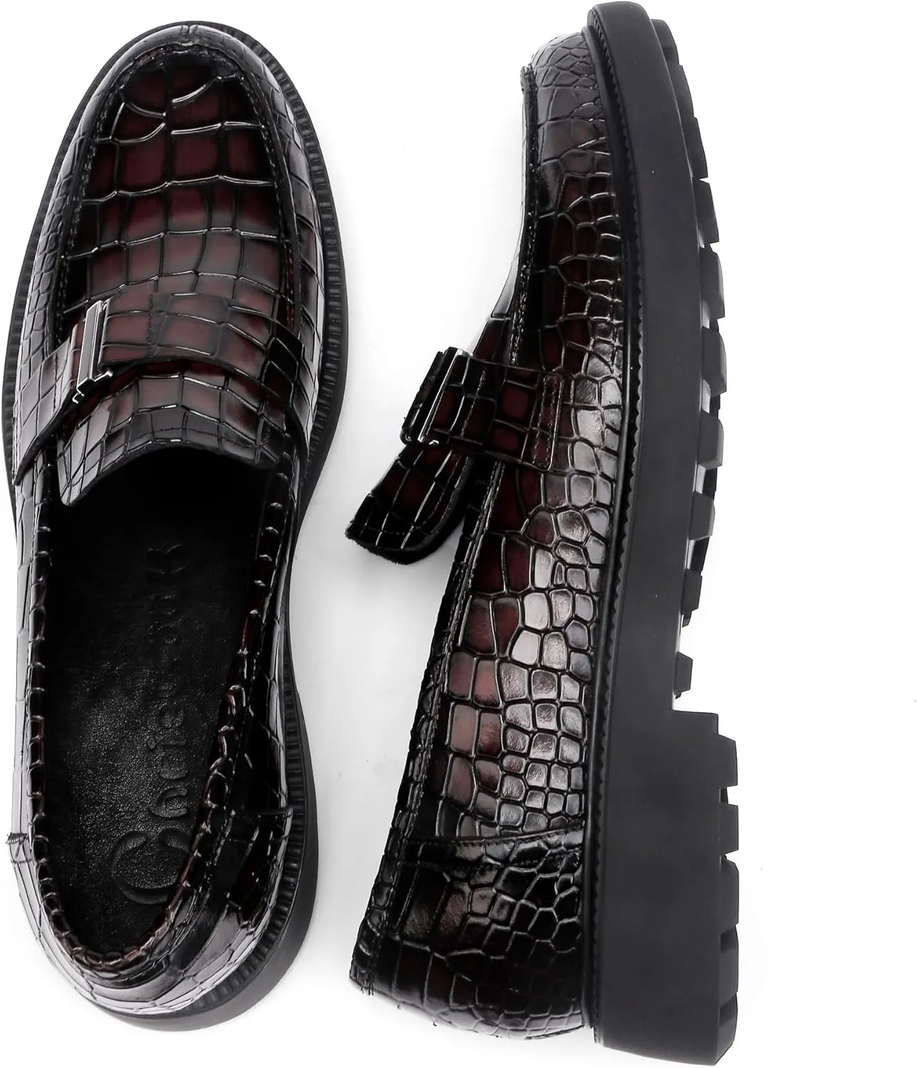 Patent Leather Loafers Slip-on, Crocodile Print Formal Dress Shoes for Men