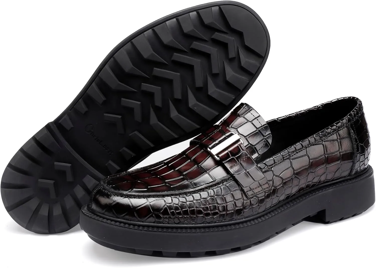 Patent Leather Loafers Slip-on, Crocodile Print Formal Dress Shoes for Men