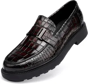 Patent Leather Loafers Slip-on, Crocodile Print Formal Dress Shoes for Men