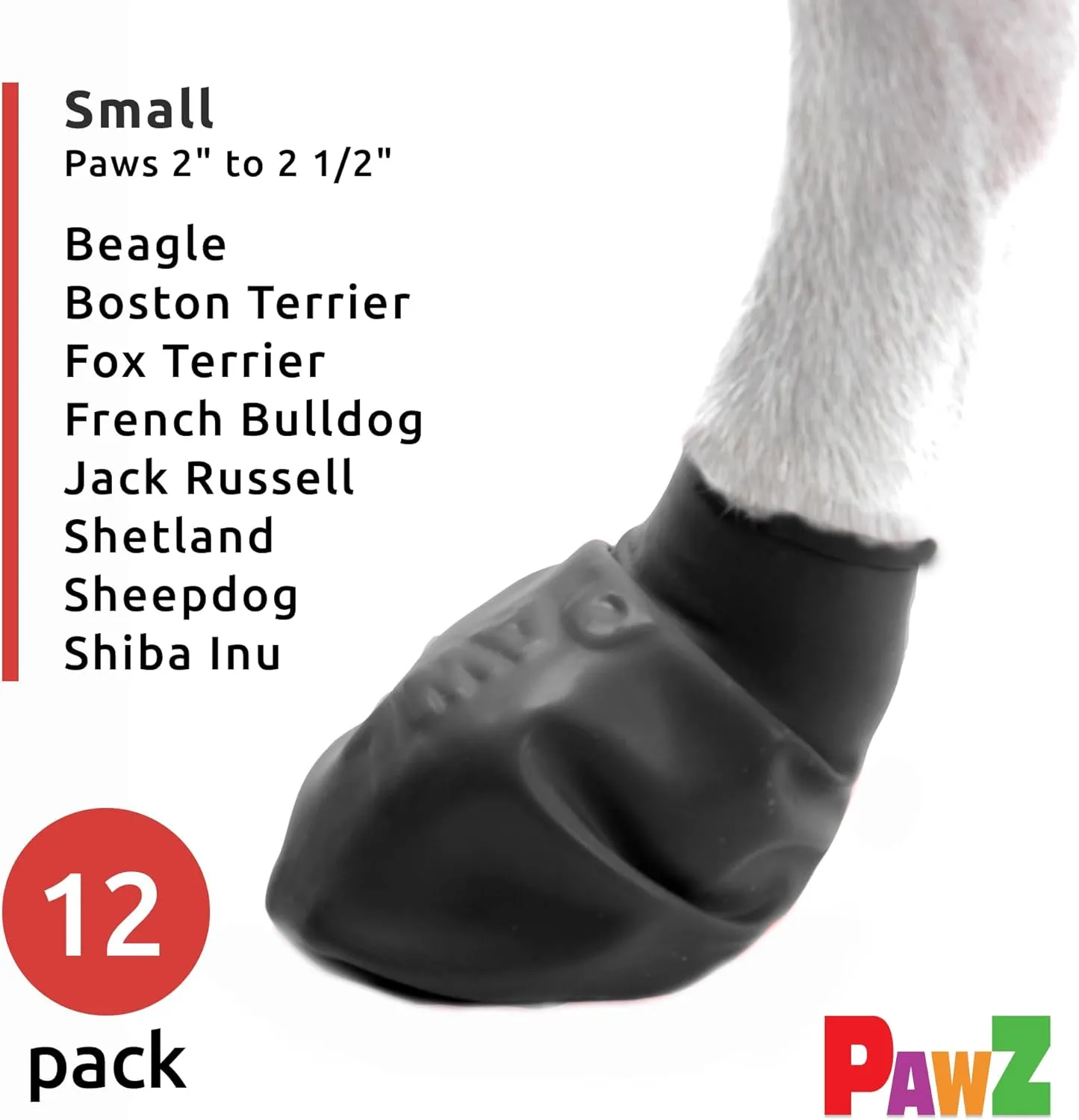 PawZ Rubber Dog Boots for Paws up to 2" - 2.5" - Dog Booties for Hot Pavement, Anti Slip Dog Socks, 12 Reusable Paws Waterproof Dog Boots, S, Black