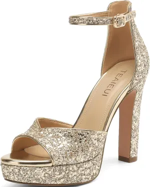 Pearl Rhinestone Heels Platform Block Sandals for Women Wedding Sandals for Bride Chunky Heels Bridal Shoes with Ankle Strap