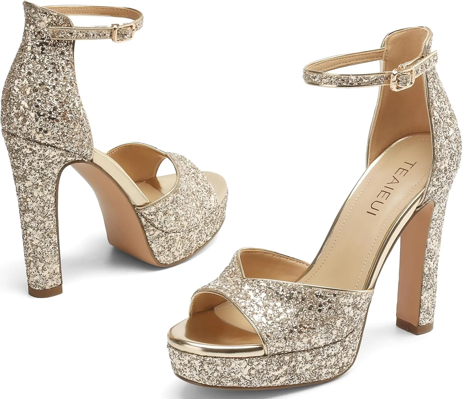 Pearl Rhinestone Heels Platform Block Sandals for Women Wedding Sandals for Bride Chunky Heels Bridal Shoes with Ankle Strap
