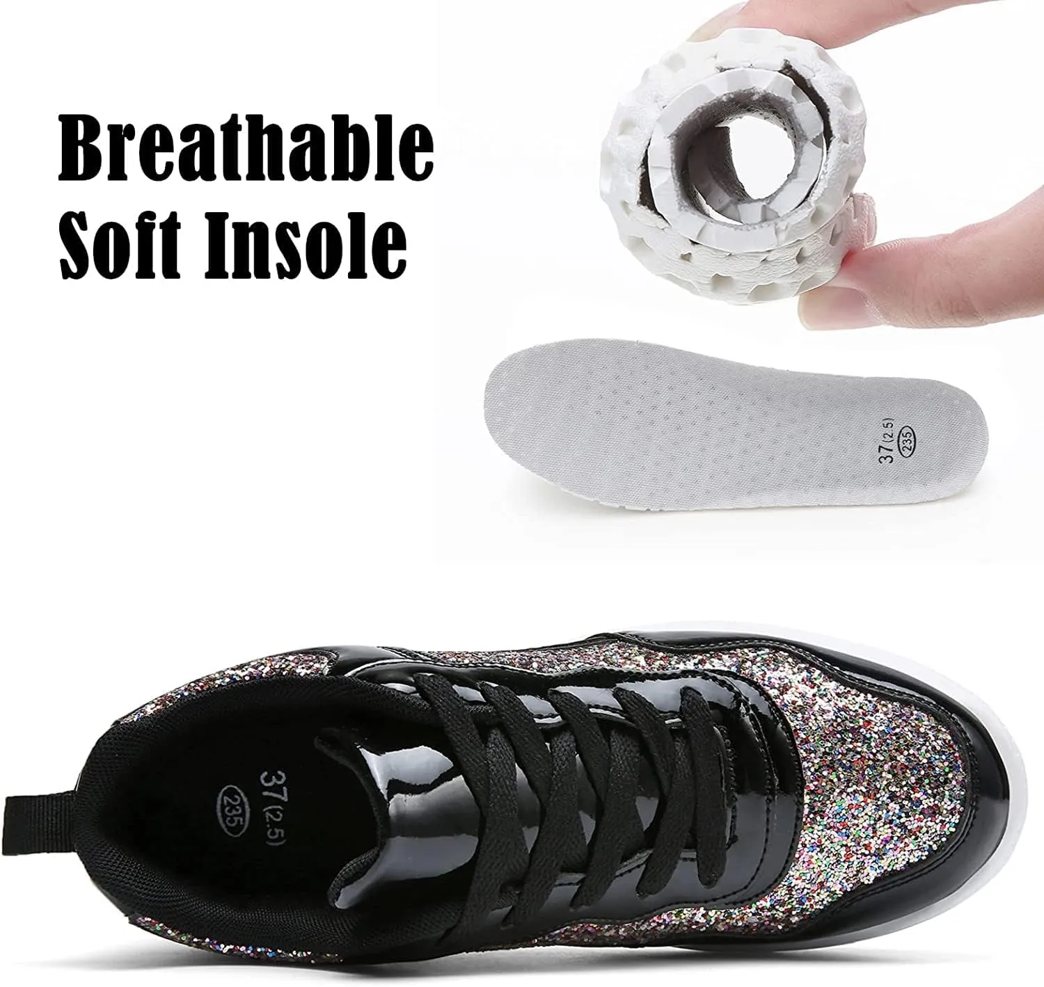 pearlzone Women's Fashion Casual Breathable Crystal Bling Lace Up Sport Shoes,Sparkly Sequin Lightweight Non Slip Comfort Sneakers
