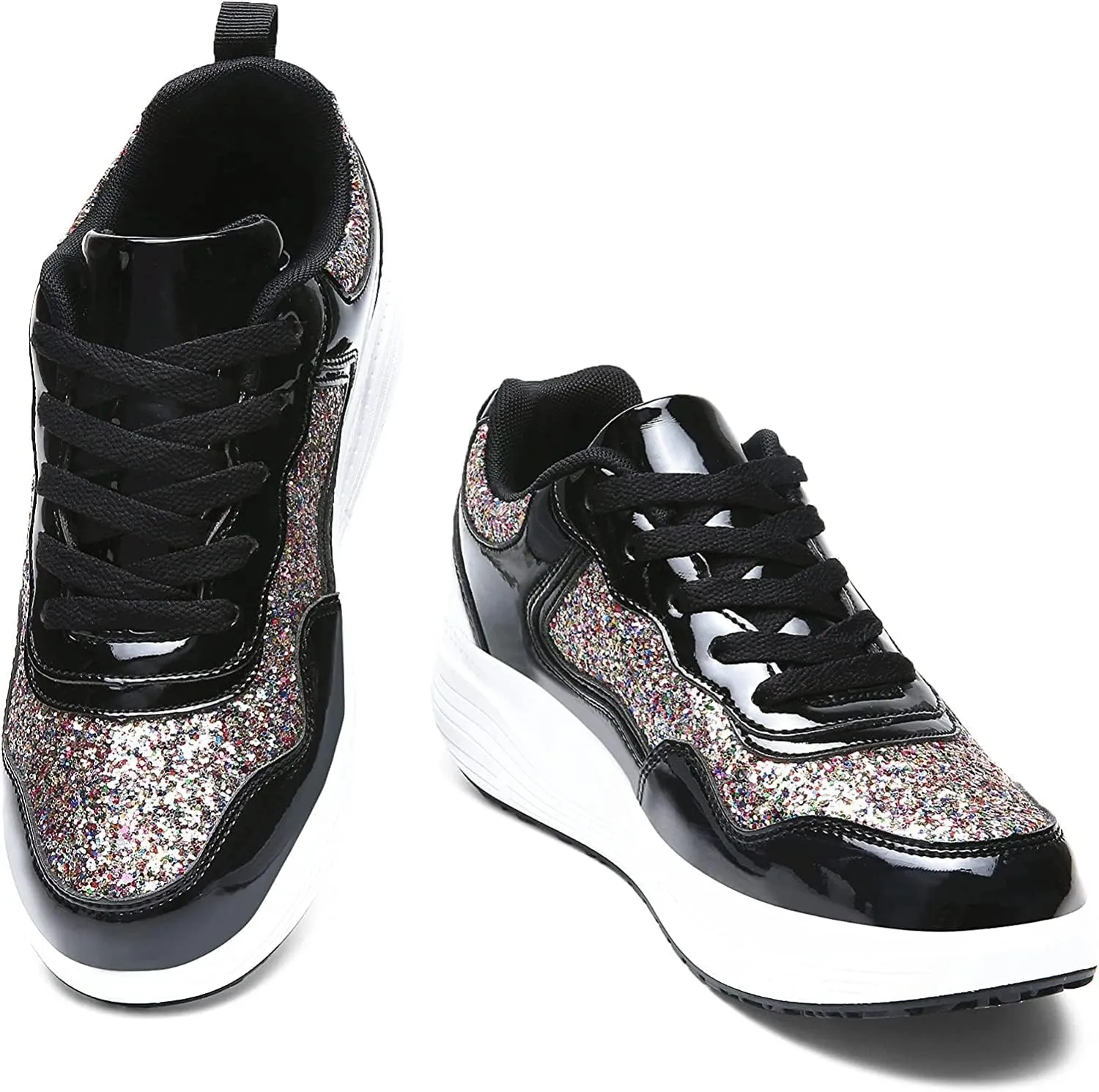 pearlzone Women's Fashion Casual Breathable Crystal Bling Lace Up Sport Shoes,Sparkly Sequin Lightweight Non Slip Comfort Sneakers