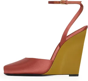 Peep Toe Wedges Sandals for Women Square Open Toe Buckle Ankle Strap Wedge Heels Patent Leather Slip-on Slingback Pumps Sexy Dressy Summer Shoes