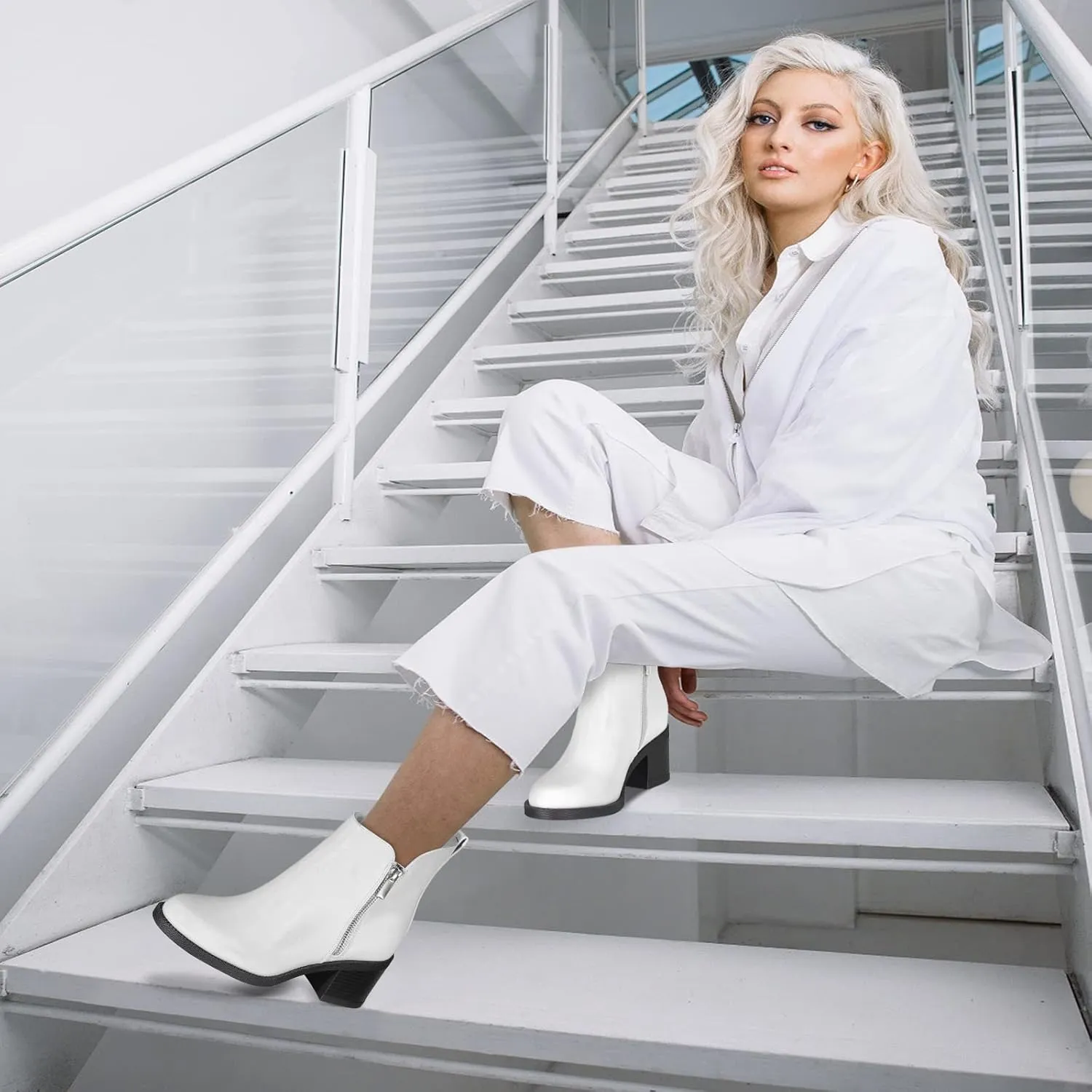 PIZZ ANNU Women's Fashion Ankle Boots Round Toe Low Chunky Block Heel Non-Slip Comfortable Short Boots Side Zipper Booties Shoes