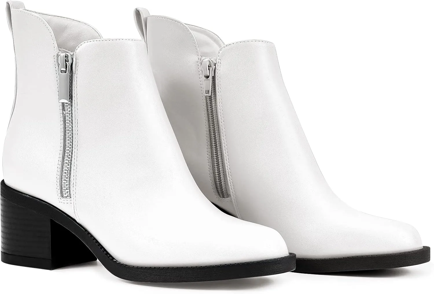 PIZZ ANNU Women's Fashion Ankle Boots Round Toe Low Chunky Block Heel Non-Slip Comfortable Short Boots Side Zipper Booties Shoes