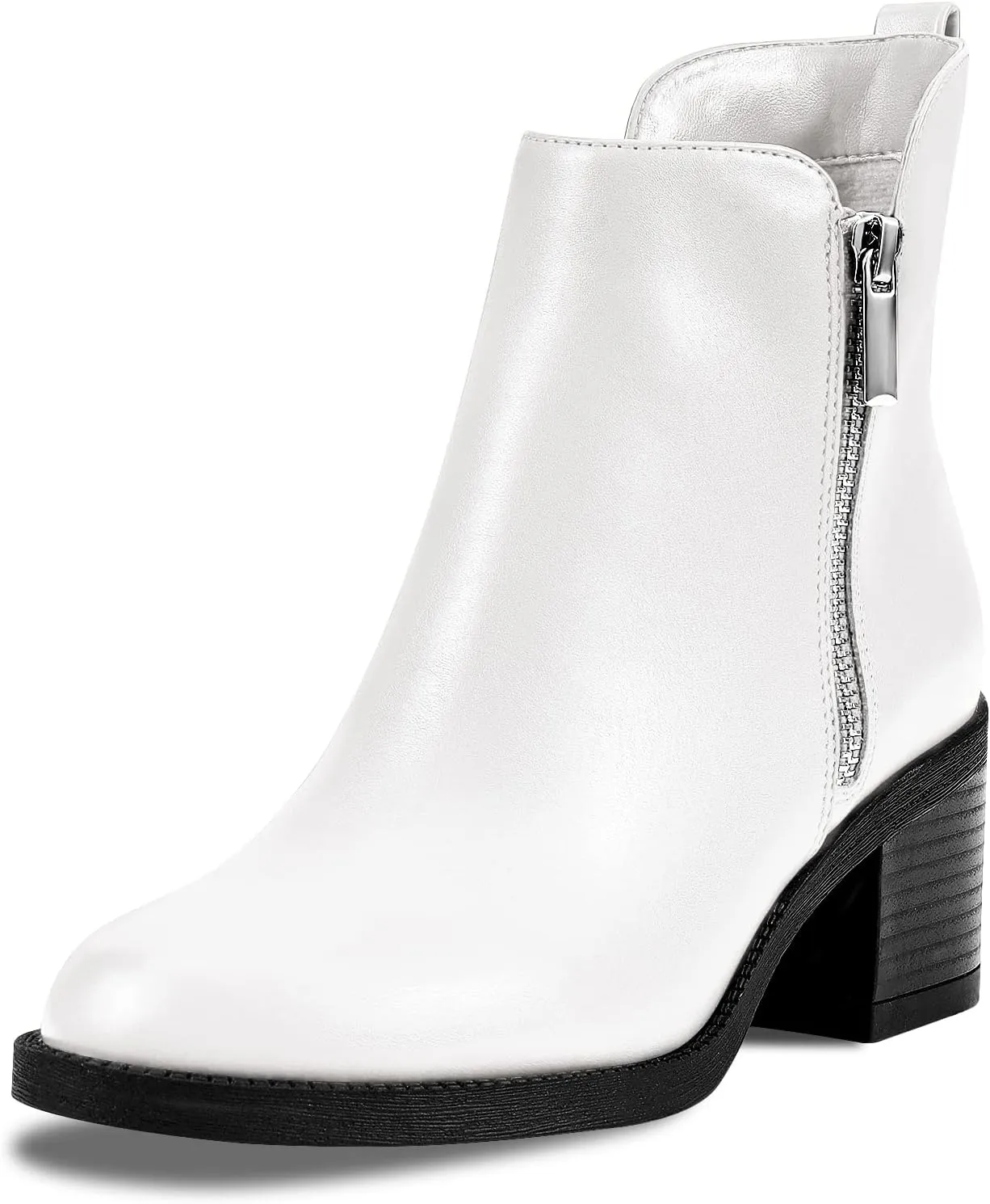 PIZZ ANNU Women's Fashion Ankle Boots Round Toe Low Chunky Block Heel Non-Slip Comfortable Short Boots Side Zipper Booties Shoes