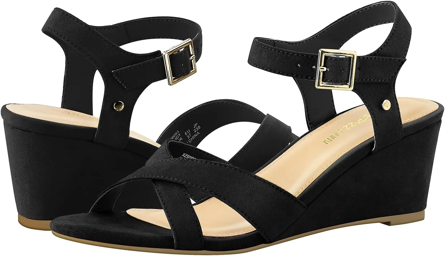 PIZZ ANNU Women's Wendy Low Wedge Sandals Ankle Strap Espadrille Open Toe Casual Summer Women Wedge Heels Shoes