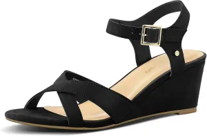 PIZZ ANNU Women's Wendy Low Wedge Sandals Ankle Strap Espadrille Open Toe Casual Summer Women Wedge Heels Shoes