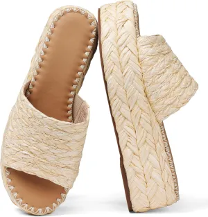 Platform Espadrilles Wedge Sandals for Women Summer Beach Vacation Cute Sandals Comfortable Raffia Slides