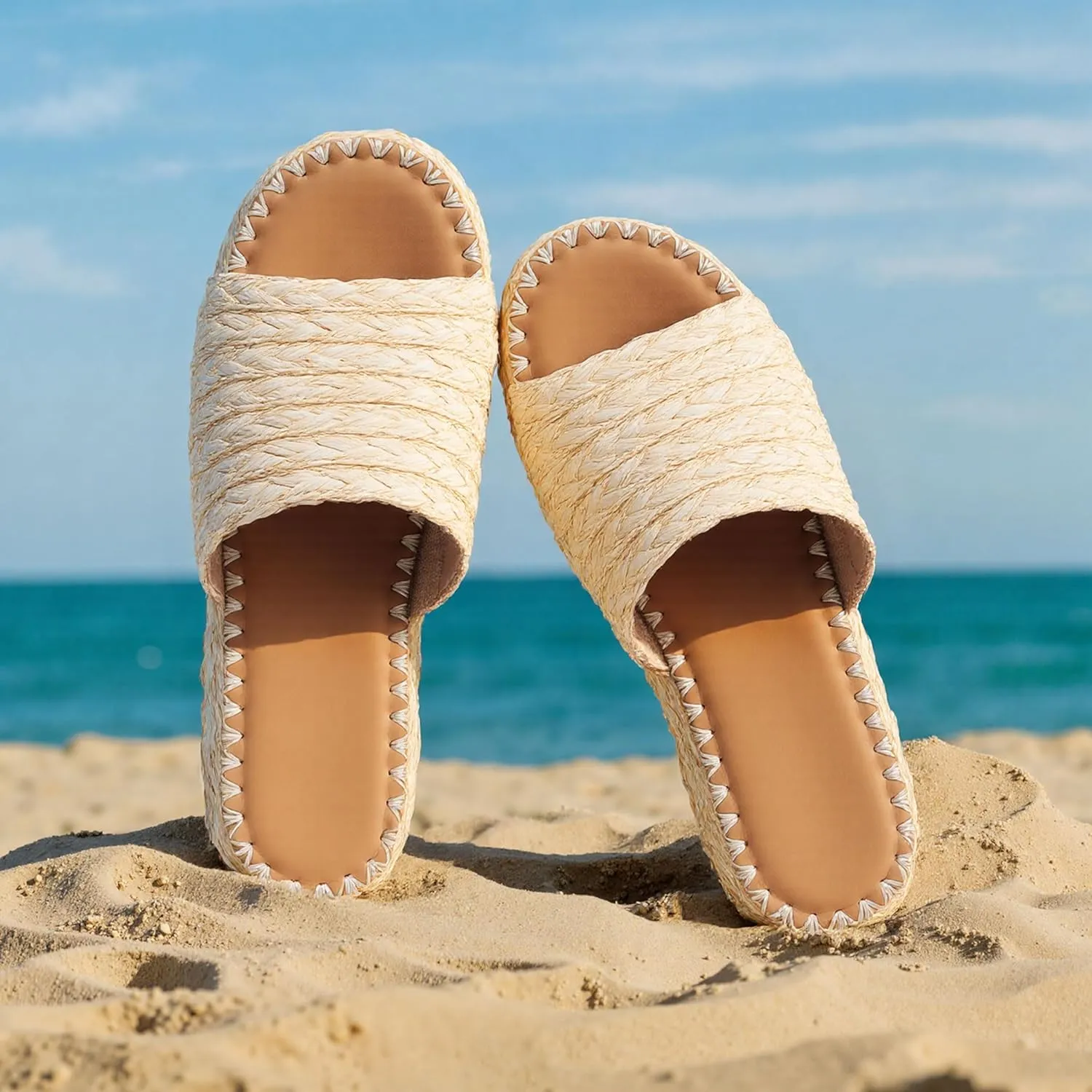 Platform Espadrilles Wedge Sandals for Women Summer Beach Vacation Cute Sandals Comfortable Raffia Slides