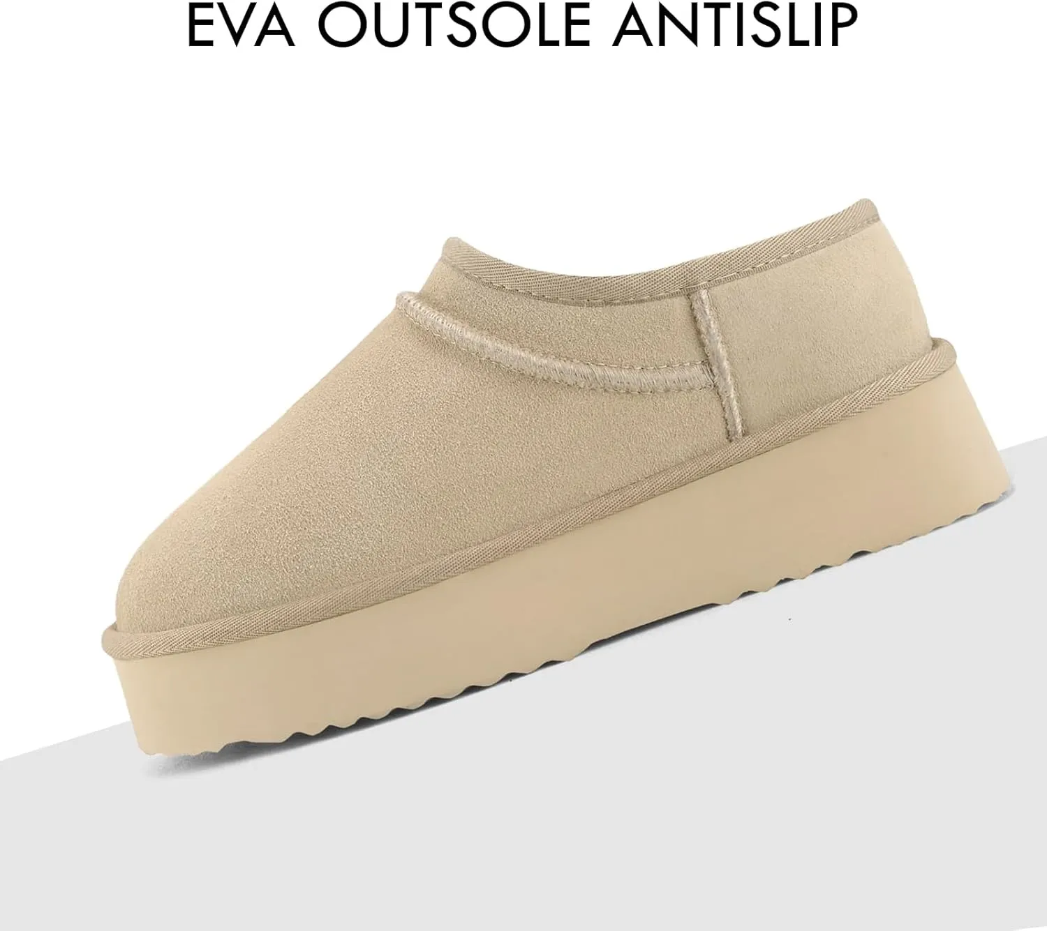 Platform Slippers for Women Genuine Suede Ankle Snow Boots Indoor Outdoor Winter Fur Slip On Mules