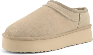 Platform Slippers for Women Genuine Suede Ankle Snow Boots Indoor Outdoor Winter Fur Slip On Mules