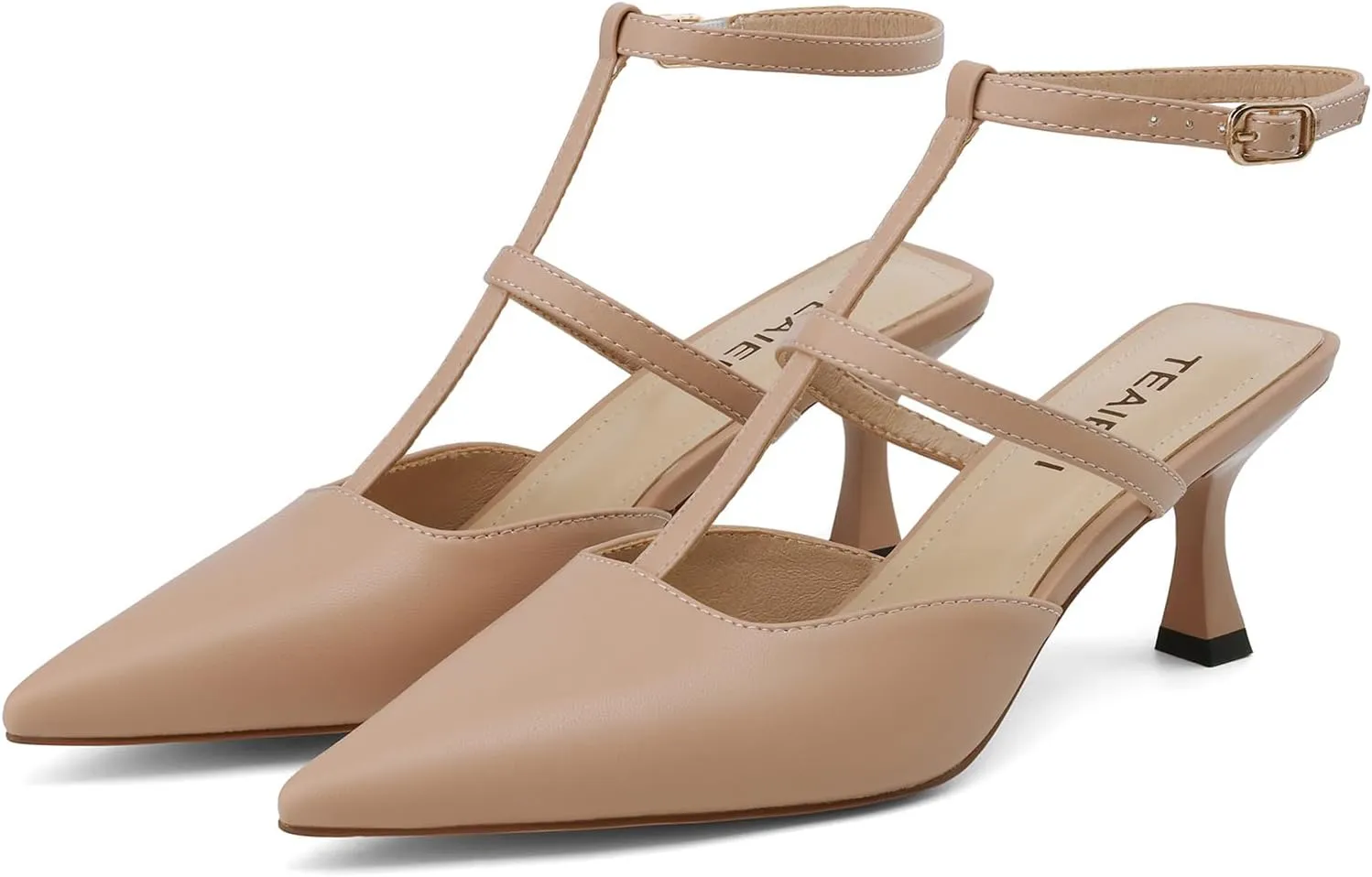 Pointed Toe Kitten Heels for Women Dressy Pumps with Ankle Strap Mary Jane Pumps for Women Slingback Shoes T-Strap