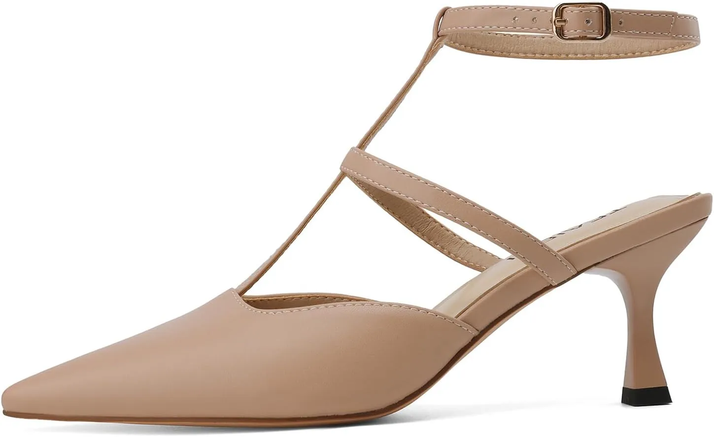 Pointed Toe Kitten Heels for Women Dressy Pumps with Ankle Strap Mary Jane Pumps for Women Slingback Shoes T-Strap