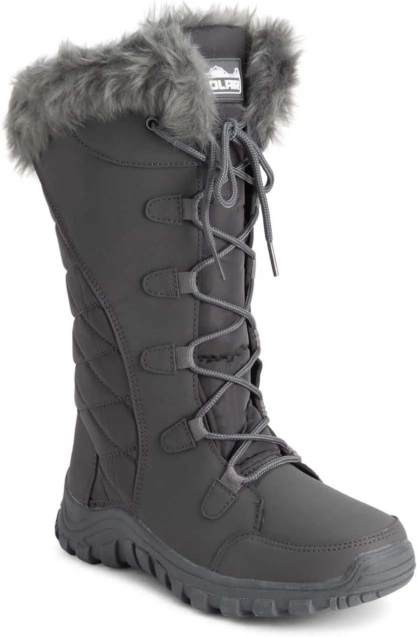 POLAR Womens Quilted Faux Fur Cuff Winter Duck Rubber Sole Durable Snow Rain Outdoor Boots