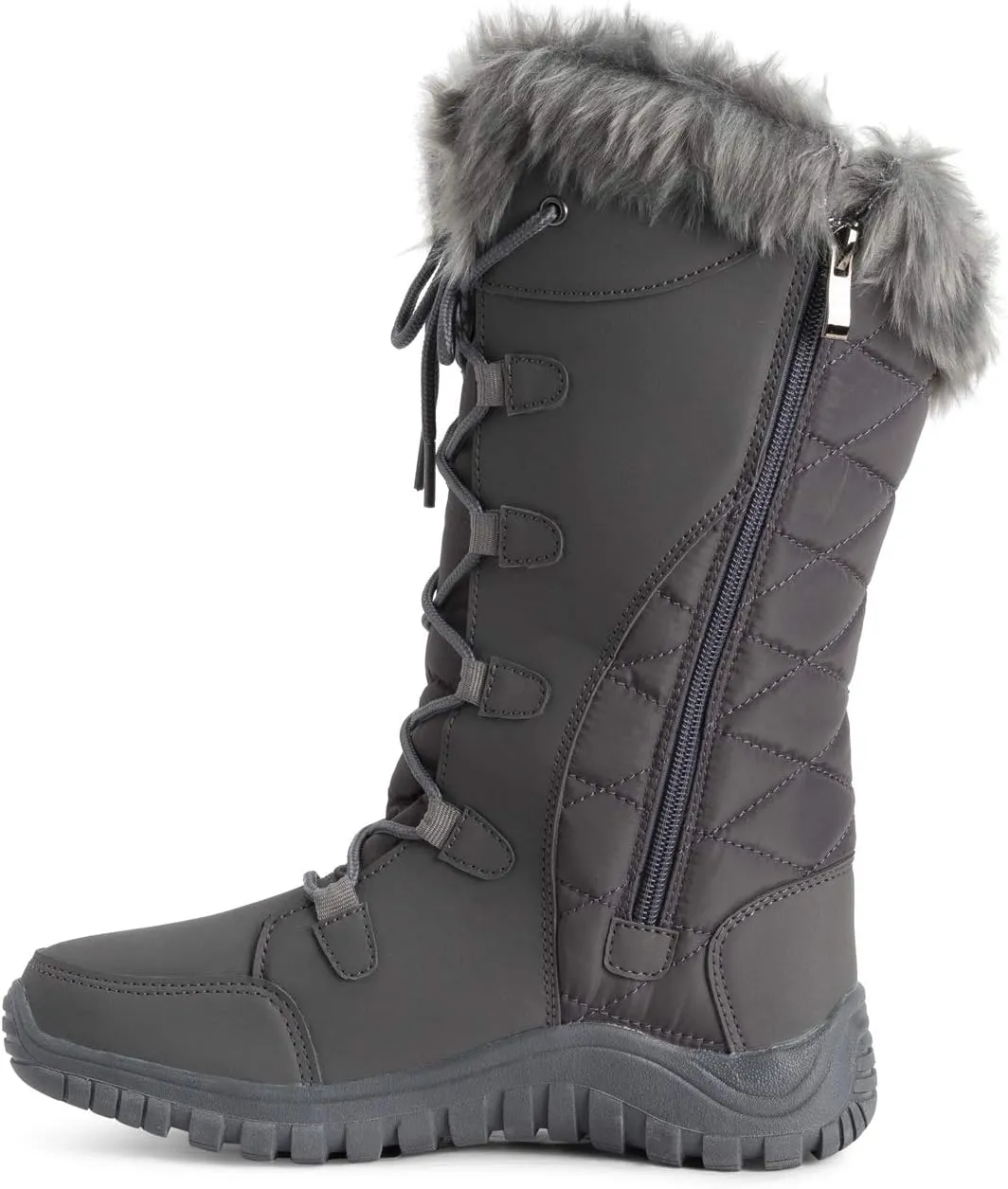 POLAR Womens Quilted Faux Fur Cuff Winter Duck Rubber Sole Durable Snow Rain Outdoor Boots