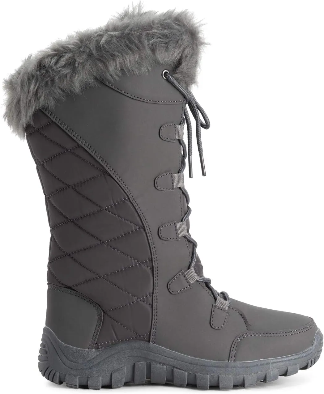 POLAR Womens Quilted Faux Fur Cuff Winter Duck Rubber Sole Durable Snow Rain Outdoor Boots