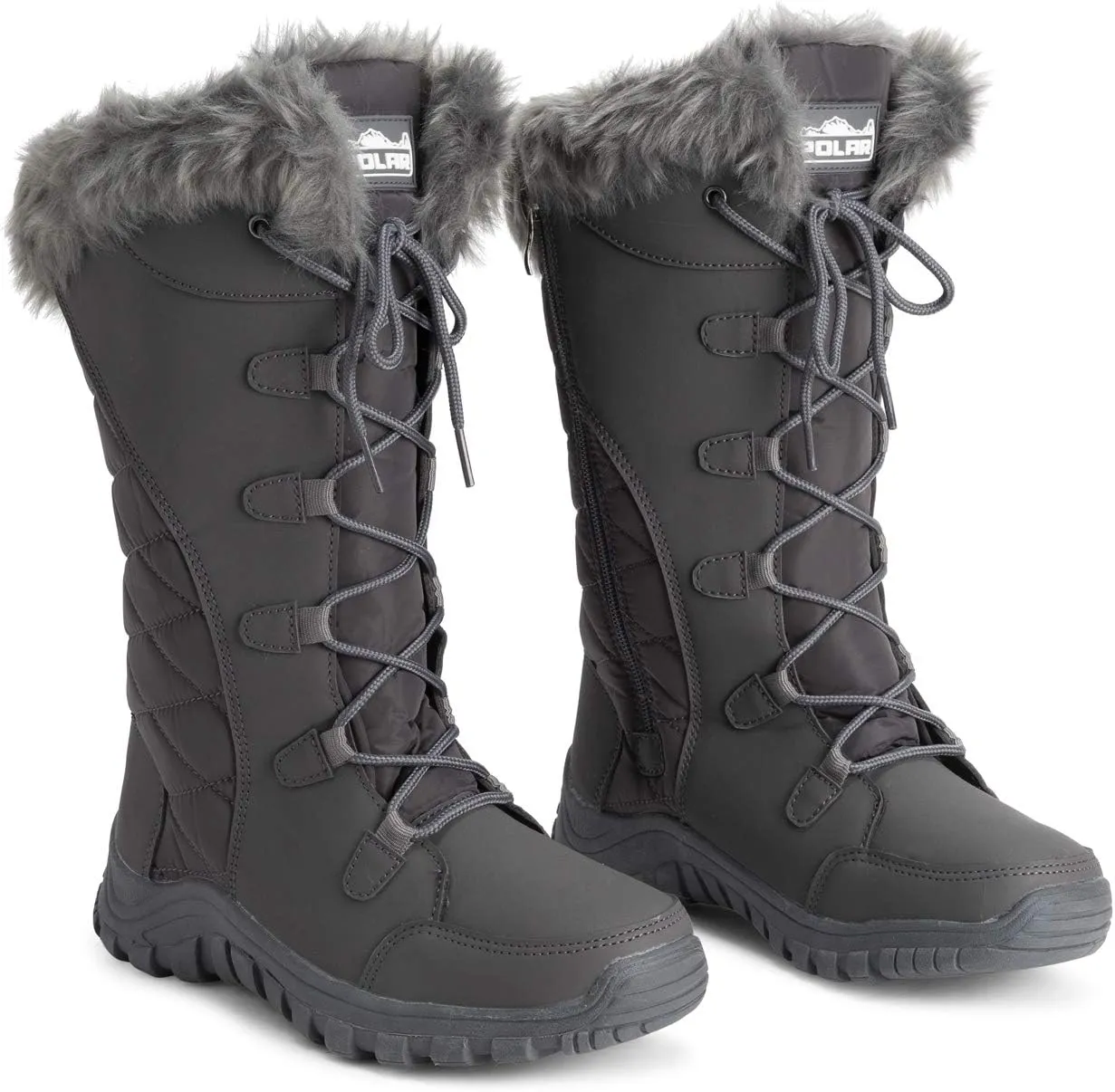 POLAR Womens Quilted Faux Fur Cuff Winter Duck Rubber Sole Durable Snow Rain Outdoor Boots