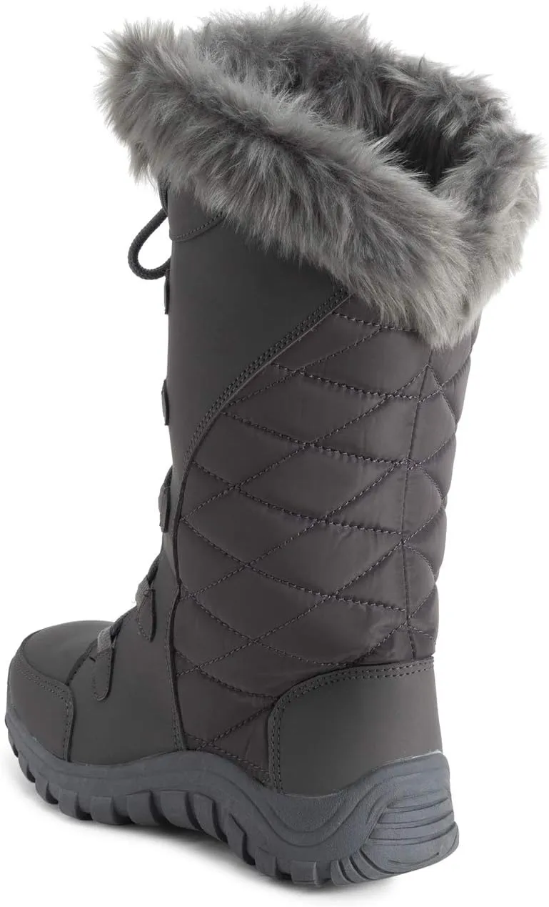 POLAR Womens Quilted Faux Fur Cuff Winter Duck Rubber Sole Durable Snow Rain Outdoor Boots