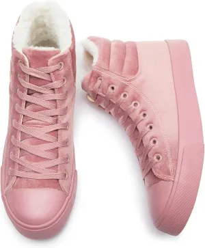 POVOGER High Top Sneakers for Women White Womens High Tops Canvas Shoes Black Fashion Sneakers Casual Lace up Tennis Shoes