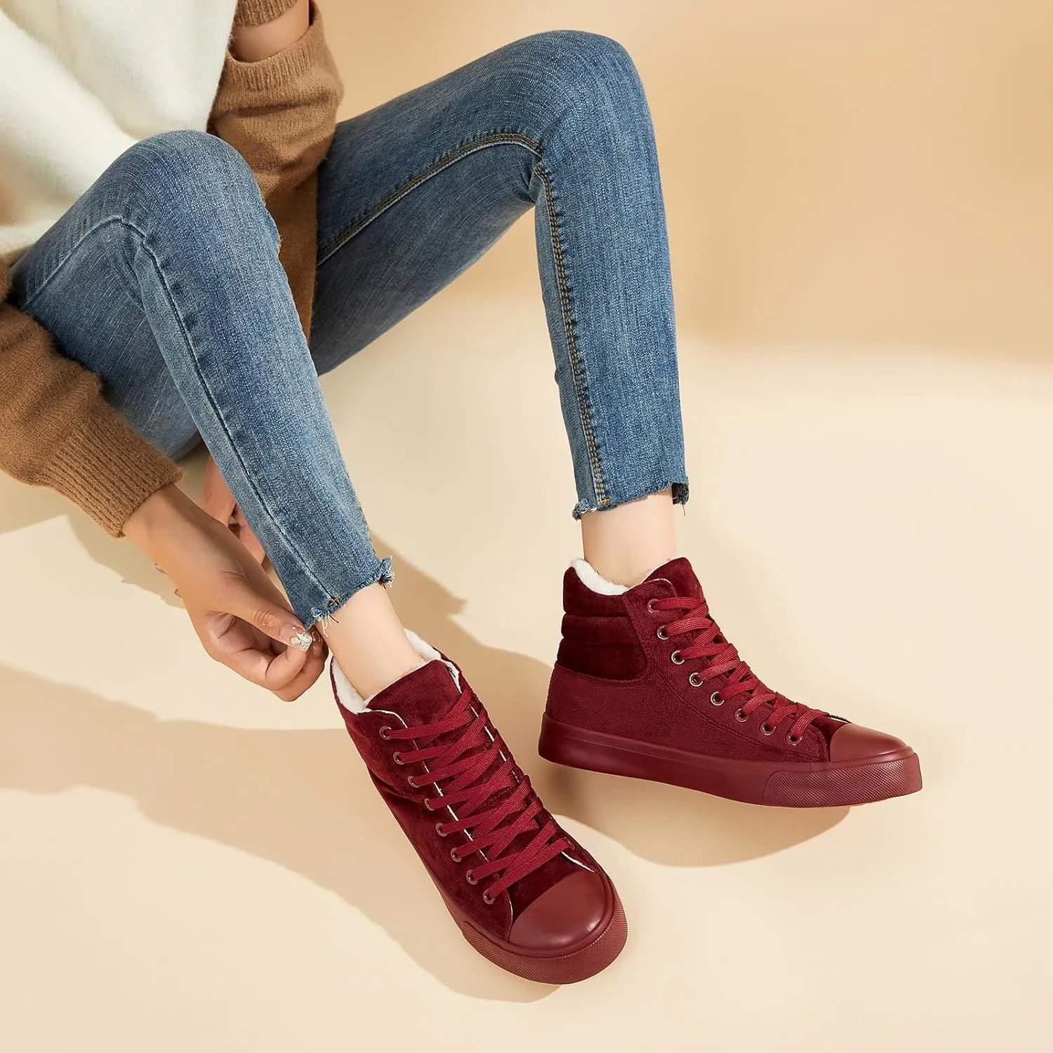 POVOGER High Top Sneakers for Women White Womens High Tops Canvas Shoes Black Fashion Sneakers Casual Lace up Tennis Shoes