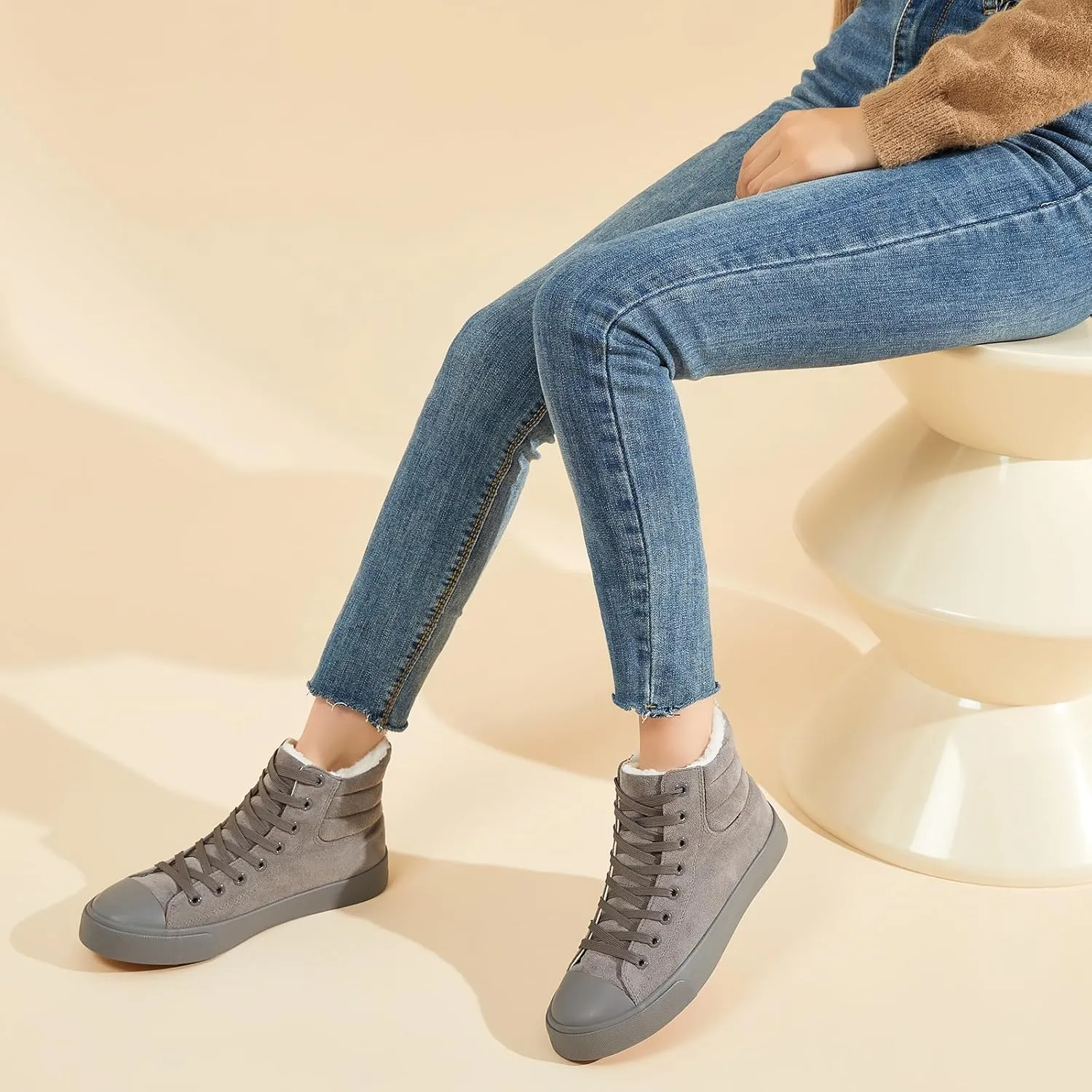 POVOGER High Top Sneakers for Women White Womens High Tops Canvas Shoes Black Fashion Sneakers Casual Lace up Tennis Shoes
