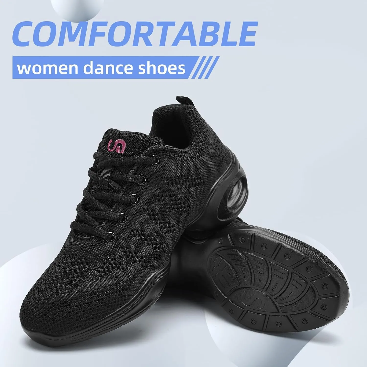 PPQ Women's Jazz Shoes Lace-up Sneakers Modern Dance Shoes Air Cushion Platform Walking Dance Shoes